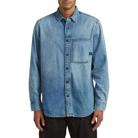 Chemise en jean en coton bleue unie avec une coupe droite et 1 poche - Image 3
