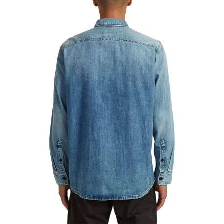 Chemise en jean en coton bleue unie avec une coupe droite et 1 poche - Image 4