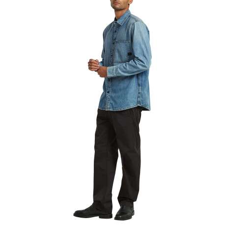 Chemise en jean en coton bleue unie avec une coupe droite et 1 poche - Image 6