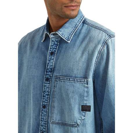 Chemise en jean en coton bleue unie avec une coupe droite et 1 poche - Image 7