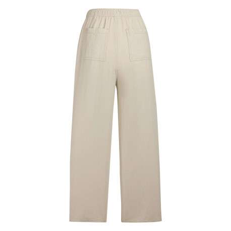 Pantalon beige coupe wide leg pourvu d'une taille élastiquée - Image 2