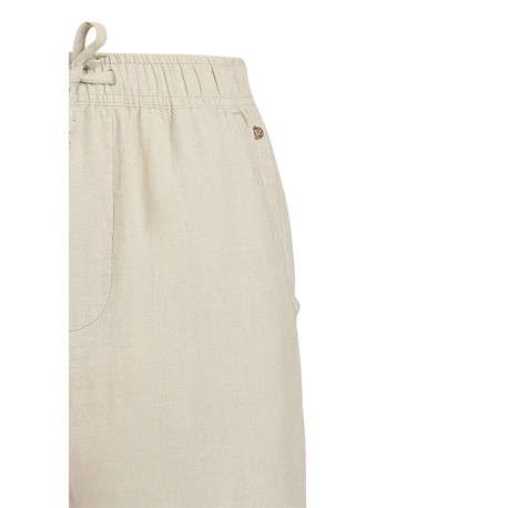 Pantalon beige coupe wide leg pourvu d'une taille élastiquée - Image 3
