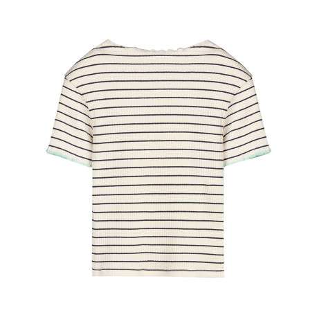 Top en coton beige à coupe ajustée orné d'un motif à rayures horizontales - Image 2