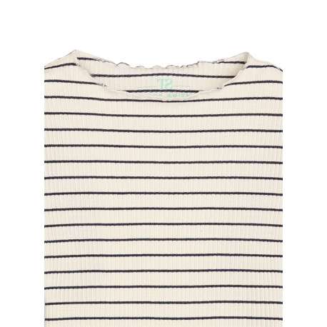 Top en coton beige à coupe ajustée orné d'un motif à rayures horizontales - Image 3
