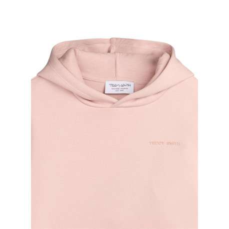 Sweat en coton mélangé rose à coupe droite pourvu d'un col à capuche - Image 3