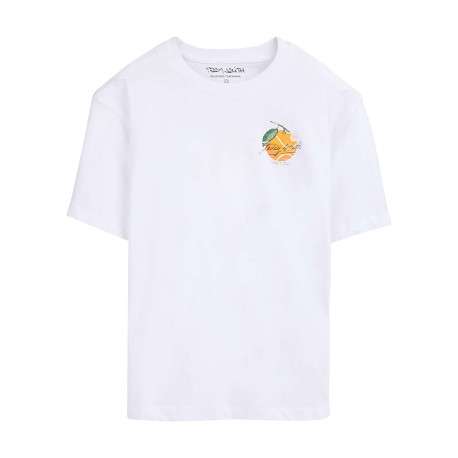 T-shirt en coton blanc à coupe droite pourvu d'un col rond et de manches courtes