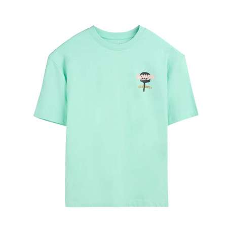 T-shirt en coton vert à coupe droite pourvu d'un col rond et de manches courtes
