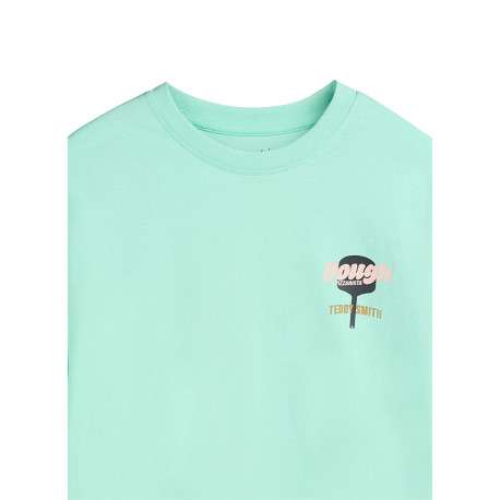 T-shirt en coton vert à coupe droite pourvu d'un col rond et de manches courtes - Image 3