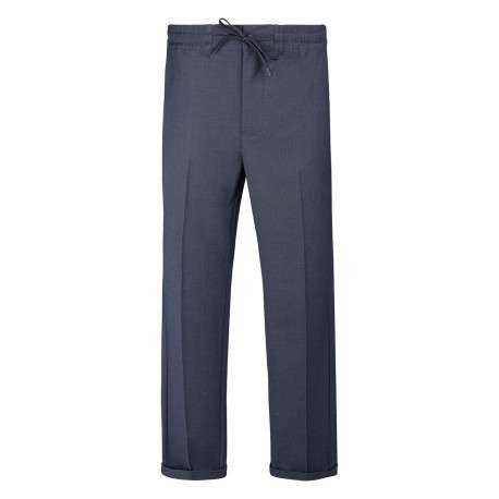 Pantalon bleu foncé à coupe droite pourvu d'une taille élastiquée