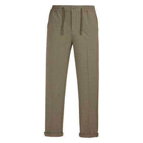 Pantalon vert à coupe droite pourvu d'une taille élastiquée plissée
