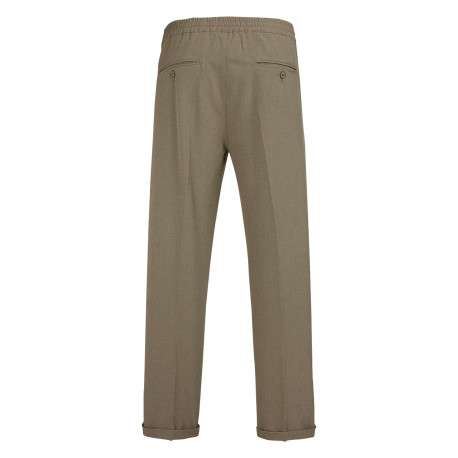 Pantalon vert à coupe droite pourvu d'une taille élastiquée plissée - Image 2