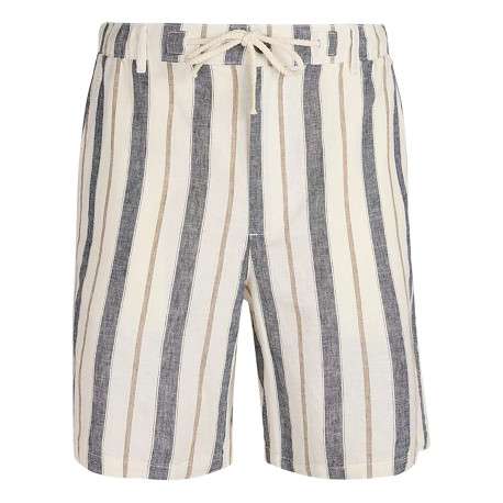 Short en lin et coton beige orné d'un motif à rayures verticales
