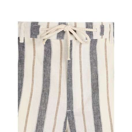 Short en lin et coton beige orné d'un motif à rayures verticales - Image 3