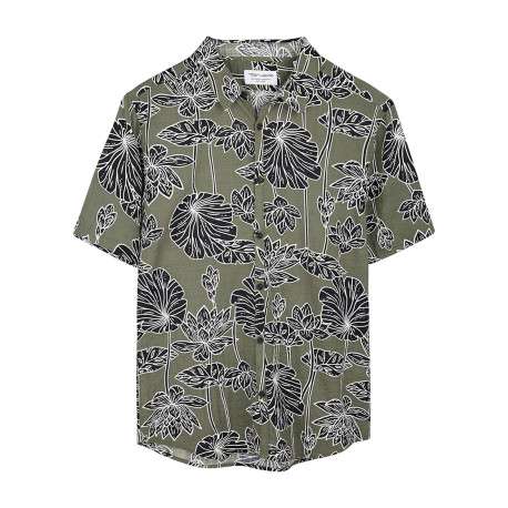 Chemise kaki à coupe droite ornée d'un motif végétal oversize