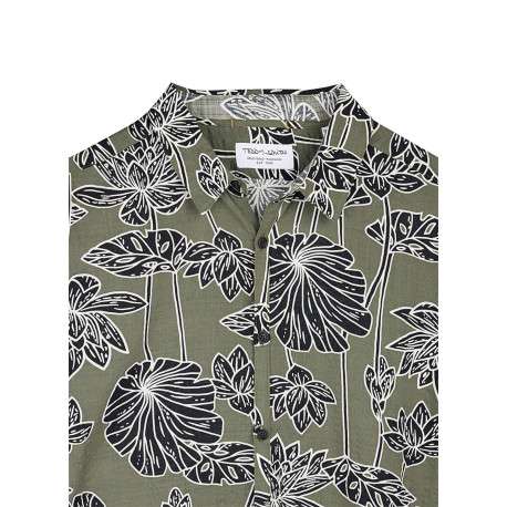 Chemise kaki à coupe droite ornée d'un motif végétal oversize - Image 3