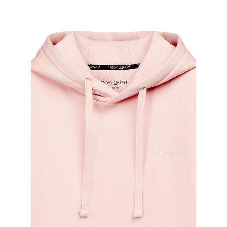 Sweat en coton mélangé rose à coupe droite pourvu d'un col à capuche - Image 3