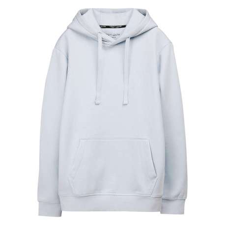 Sweat en coton mélangé bleu clair à coupe droite pourvu d'un col à capuche