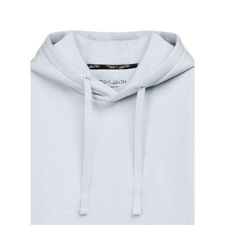 Sweat en coton mélangé bleu clair à coupe droite pourvu d'un col à capuche - Image 3