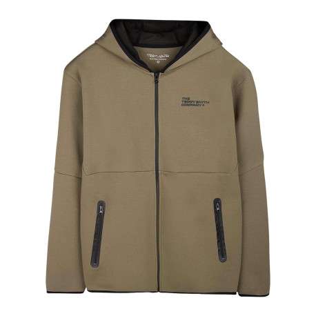 Sweat en coton mélangé taupe à coupe droite pourvu d'un col à capuche