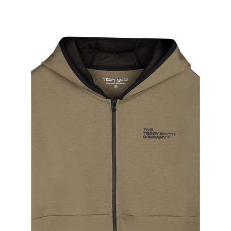 Sweat en coton mélangé taupe à coupe droite pourvu d'un col à capuche - Image 3