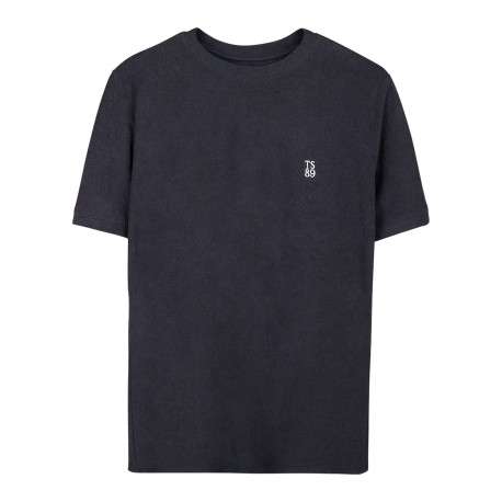 T-shirt bleu foncé à coupe droite pourvu d'un col rond et de manches courtes