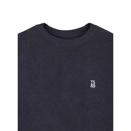 T-shirt bleu foncé à coupe droite pourvu d'un col rond et de manches courtes - Image 3