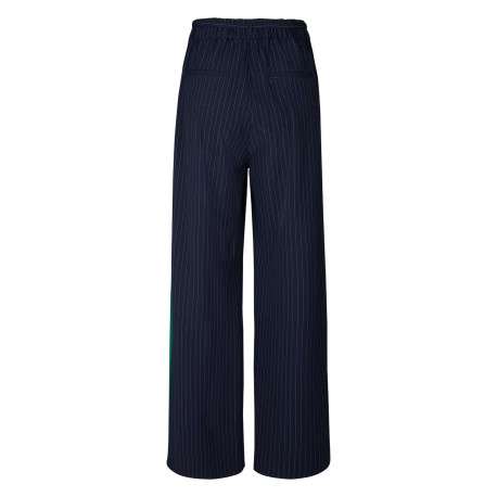 Pantalon bleu foncé à coupe droite orné d'un motif à rayures - Image 2