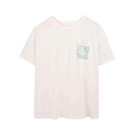 T-shirt en coton blanc imprimé à coupe droite pourvu d'un col rond