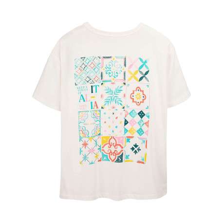 T-shirt en coton blanc imprimé à coupe droite pourvu d'un col rond - Image 2