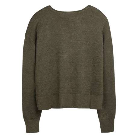 Pull taupe à coupe ajustée pourvu d'un col v et de manches longues - Image 2