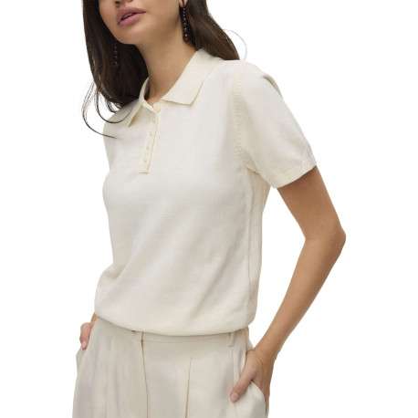Polo en coton mélangé écru uni avec une coupe droite et un col boutonné - Image 2