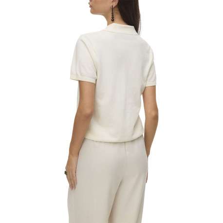 Polo en coton mélangé écru uni avec une coupe droite et un col boutonné - Image 3