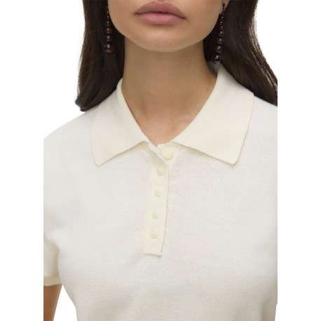 Polo en coton mélangé écru uni avec une coupe droite et un col boutonné - Image 4