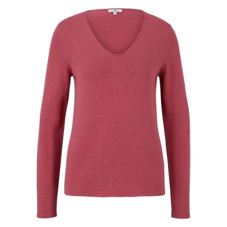 Pull rose uni coupe droite avec un col V et des manches longues