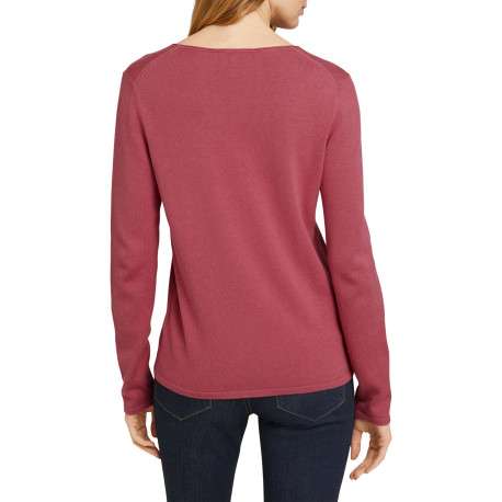 Pull rose uni coupe droite avec un col V et des manches longues - Image 4