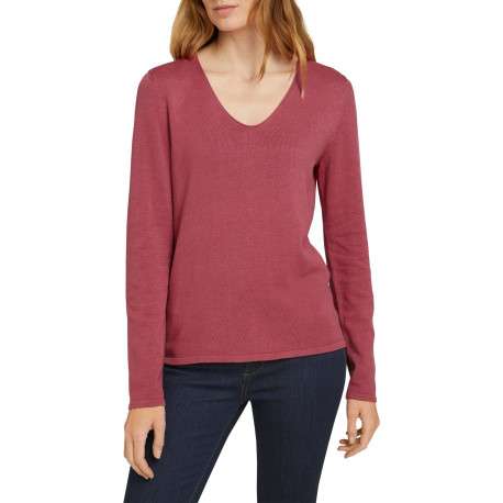 Pull rose uni coupe droite avec un col V et des manches longues - Image 6
