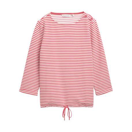 Pull en coton biologique mélangé rose à rayures avec une coupe droite