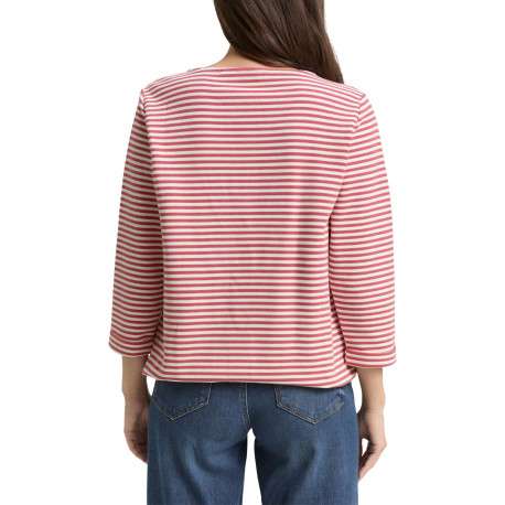 Pull en coton biologique mélangé rose à rayures avec une coupe droite - Image 3