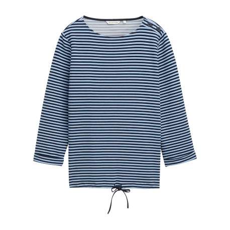 Pull en coton biologique mélangé bleu à rayures avec une coupe droite