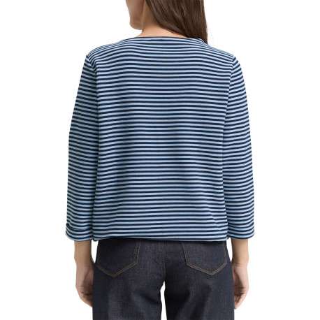 Pull en coton biologique mélangé bleu à rayures avec une coupe droite - Image 3