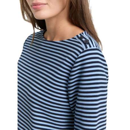 Pull en coton biologique mélangé bleu à rayures avec une coupe droite - Image 4