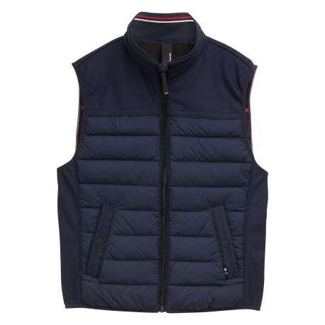 Doudoune marine uni avec une fermeture zippée et un col montant