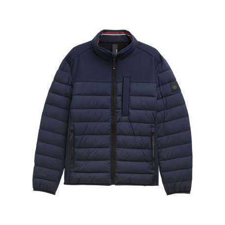 Doudoune marine uni avec une coupe droite et des poches zippées