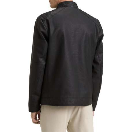 Blouson noir uni avec une coupe ajustée et un col montant avec un bouton - Image 3