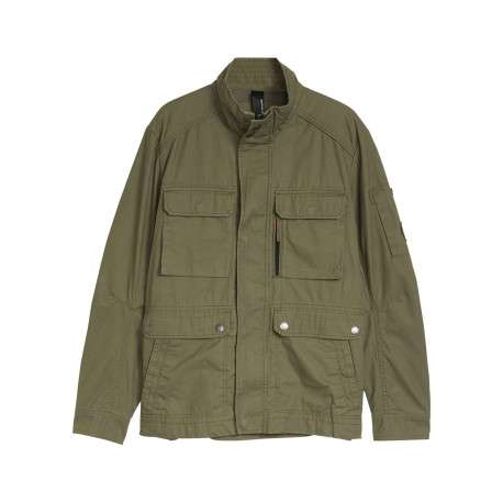 Parka en coton kaki uni avec une coupe droite et des poches plaquées à l'avant
