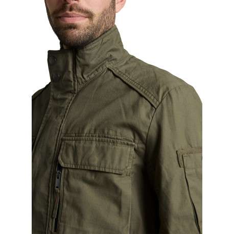 Parka en coton kaki uni avec une coupe droite et des poches plaquées à l'avant - Image 2