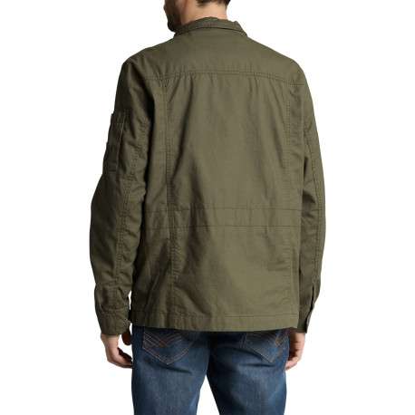 Parka en coton kaki uni avec une coupe droite et des poches plaquées à l'avant - Image 3
