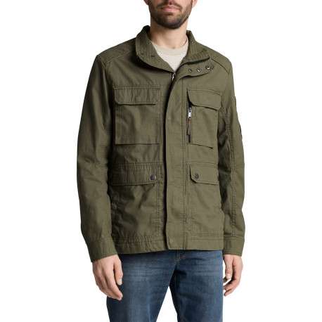 Parka en coton kaki uni avec une coupe droite et des poches plaquées à l'avant - Image 4