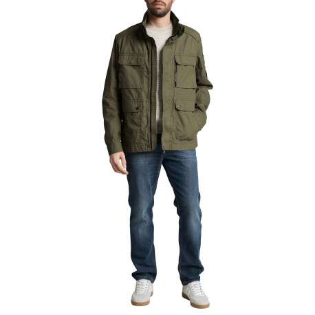 Parka en coton kaki uni avec une coupe droite et des poches plaquées à l'avant - Image 5