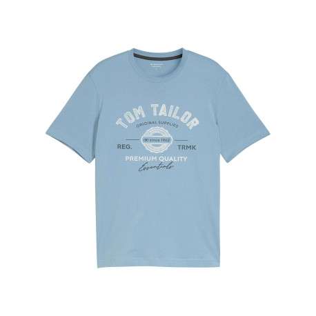 T-shirt en coton bleu avec un imprimé de la marque et une coupe droite